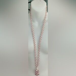 Flapper style pink and white beaded necklace with Tassel